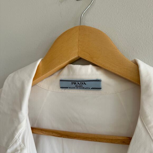 PRADA Woman Collared Button Down Shirt White 46 - Picture 10 of 13